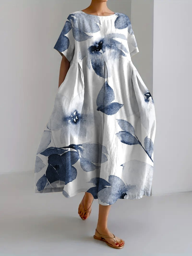 Women's Long Floral Dress in Breathable Cotton Linen - photo 7