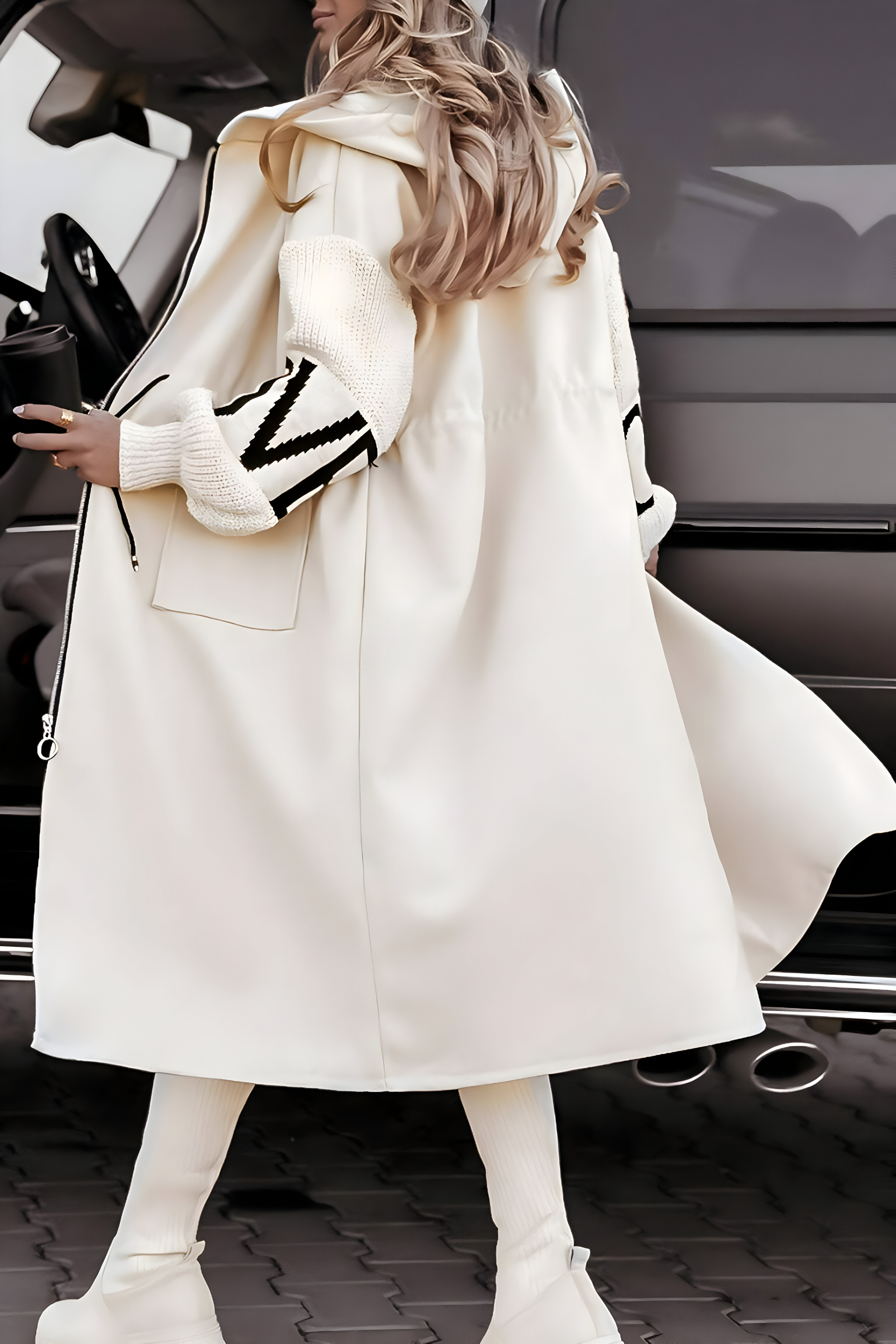 Women's Long Hooded Coat with Zip and Pockets - photo 3