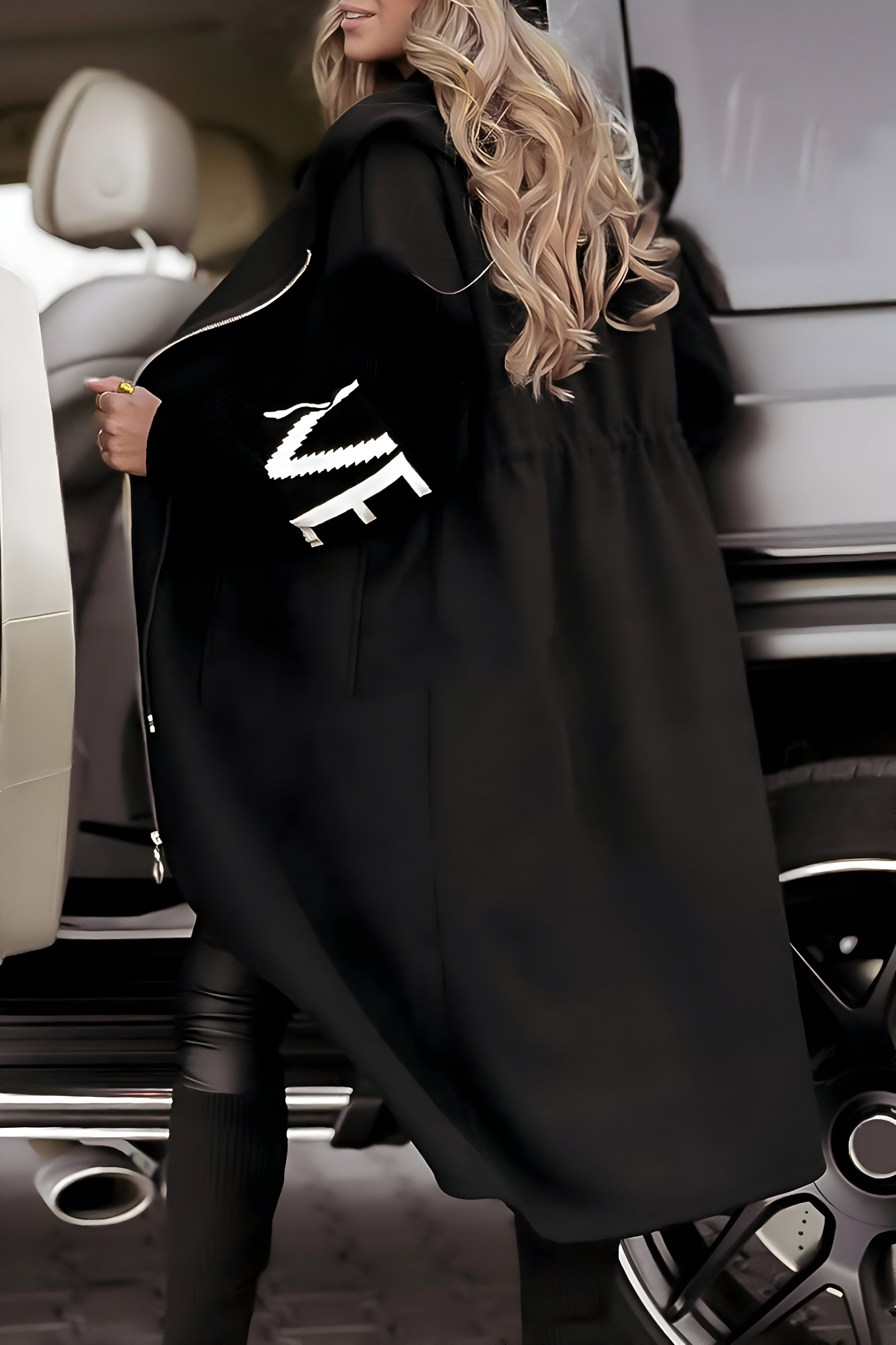 Women's Long Hooded Coat with Zip and Pockets - photo 5