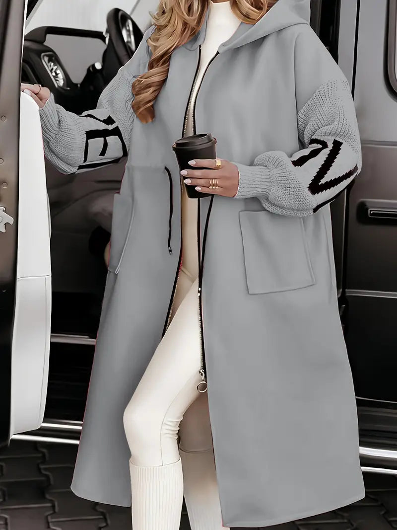 Women's Long Hooded Coat with Zip and Pockets - photo 9