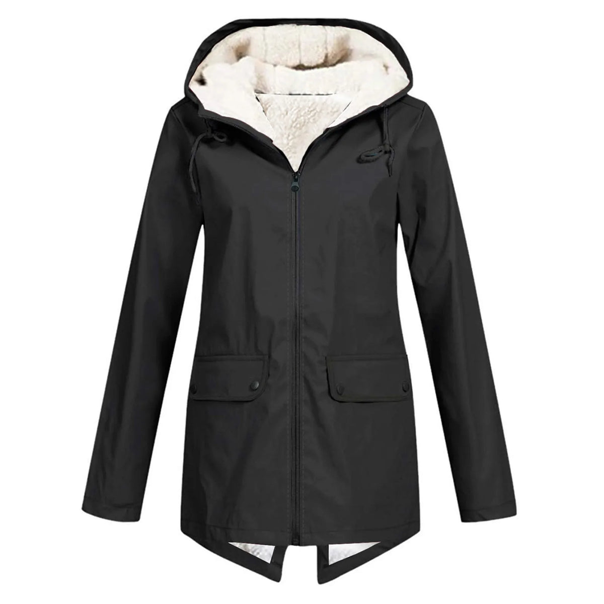 Women's Long Hooded Sherpa-Lined Jacket - Black