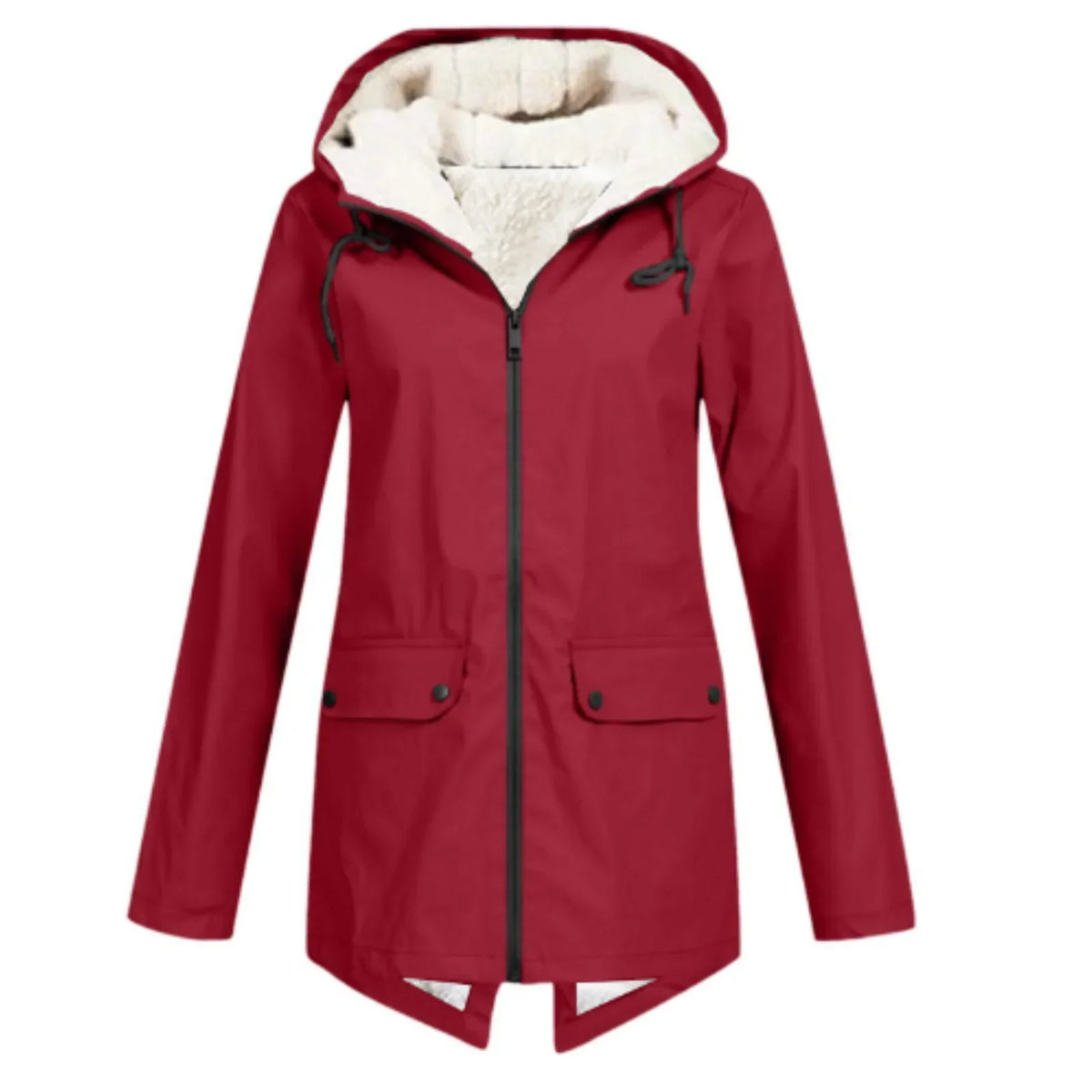 Women's Long Hooded Sherpa-Lined Jacket - Red