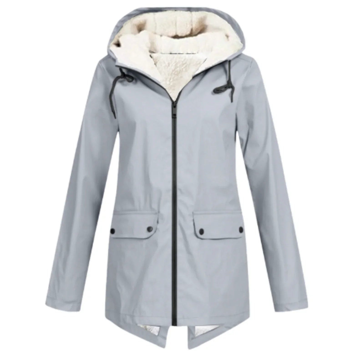 Women's Long Hooded Sherpa-Lined Jacket - Grey