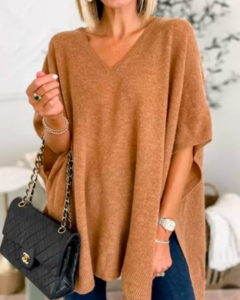 Women's Loose Knit Top with V Neckline - photo 1