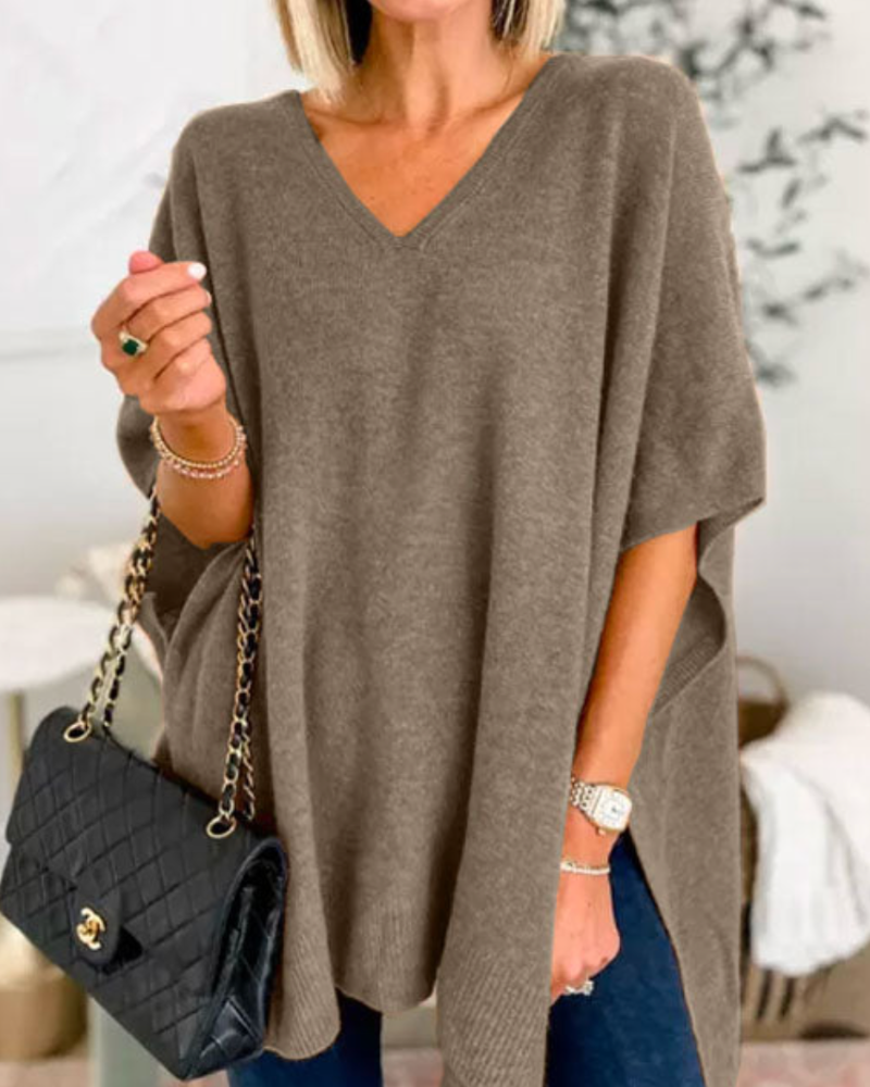 Women's Loose Knit Top with V Neckline - photo 2