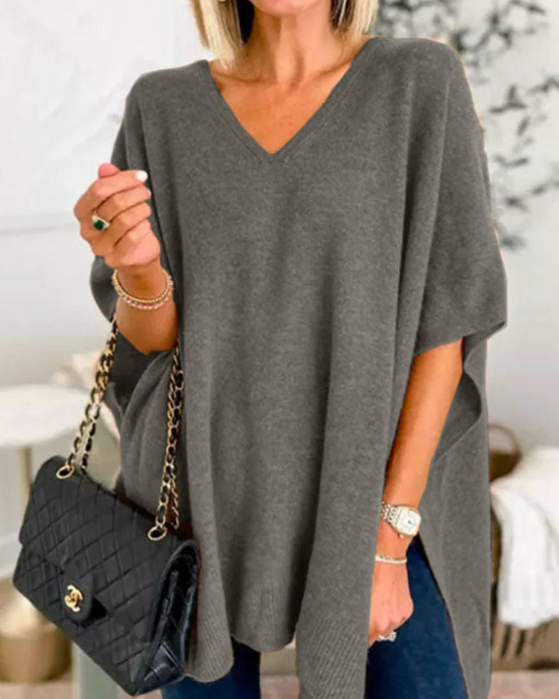 Women's Loose Knit Top with V Neckline - photo 5