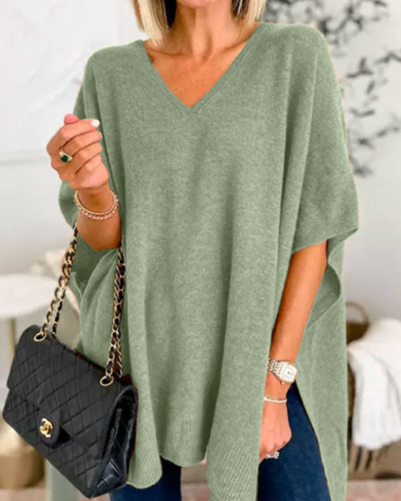 Women's Loose Knit Top with V Neckline - photo 8
