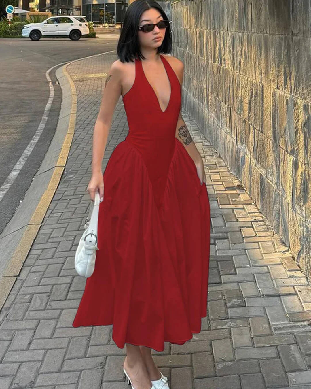 Linda – Rochie maxi de damă cu decolteu adânc