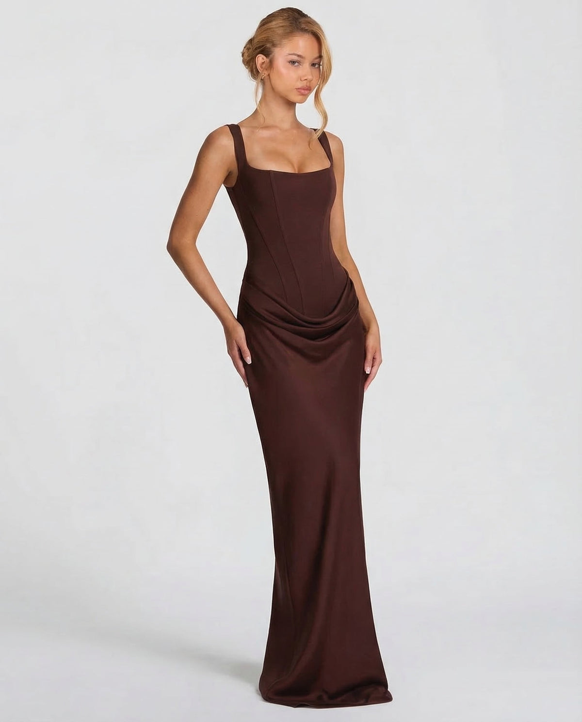 Women's Maxi Dress Evening Dress with Square Neck and Draped Waist Silhouette – view 11