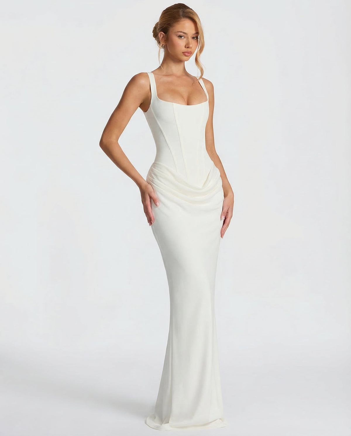 Women's Maxi Dress Evening Dress with Square Neck and Draped Waist Silhouette – view 15