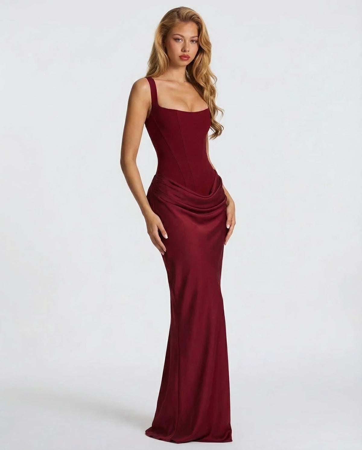 Women's Maxi Dress Evening Dress with Square Neck and Draped Waist Silhouette – view 18