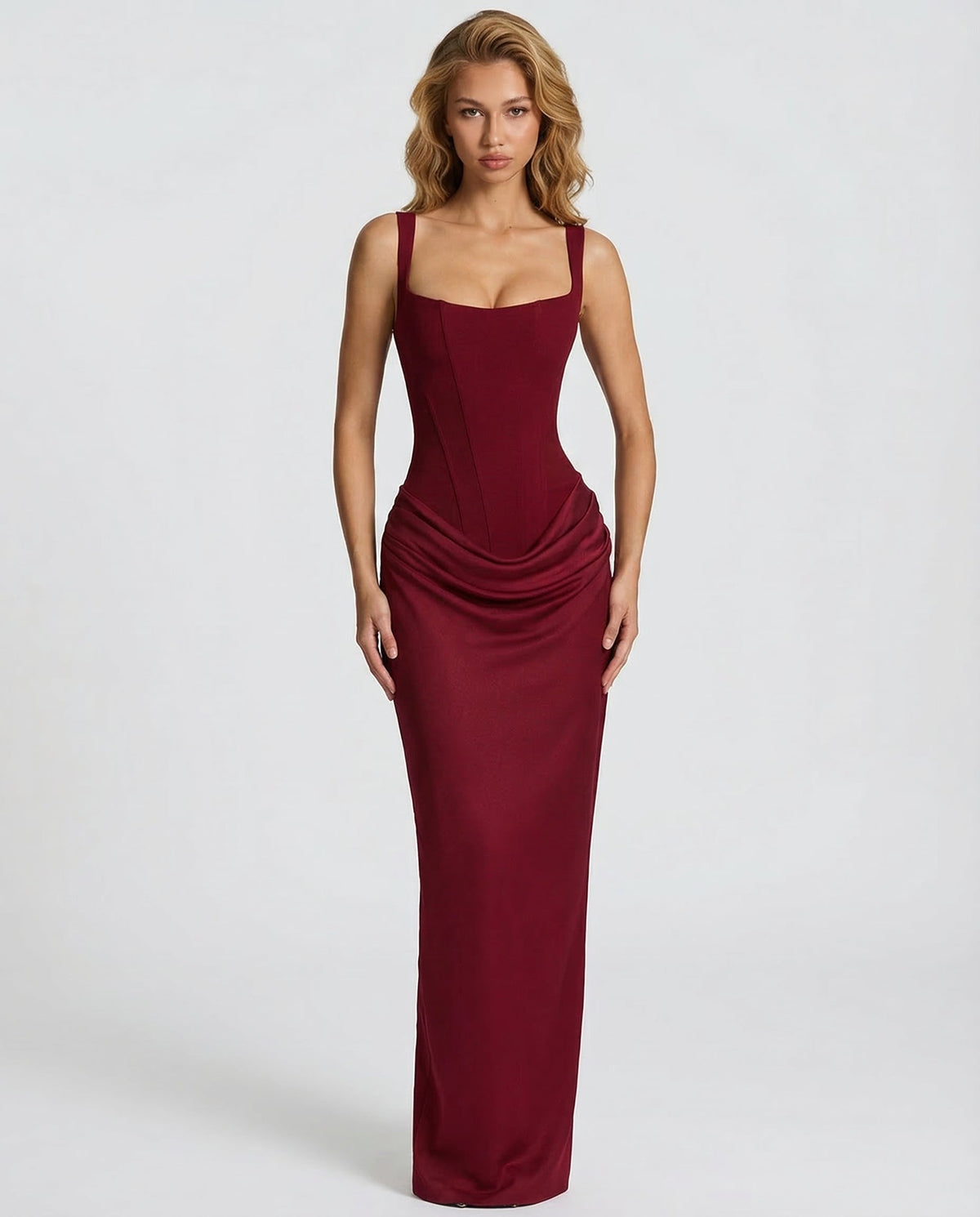 Women's Maxi Dress Evening Dress with Square Neck and Draped Waist Silhouette – view 20
