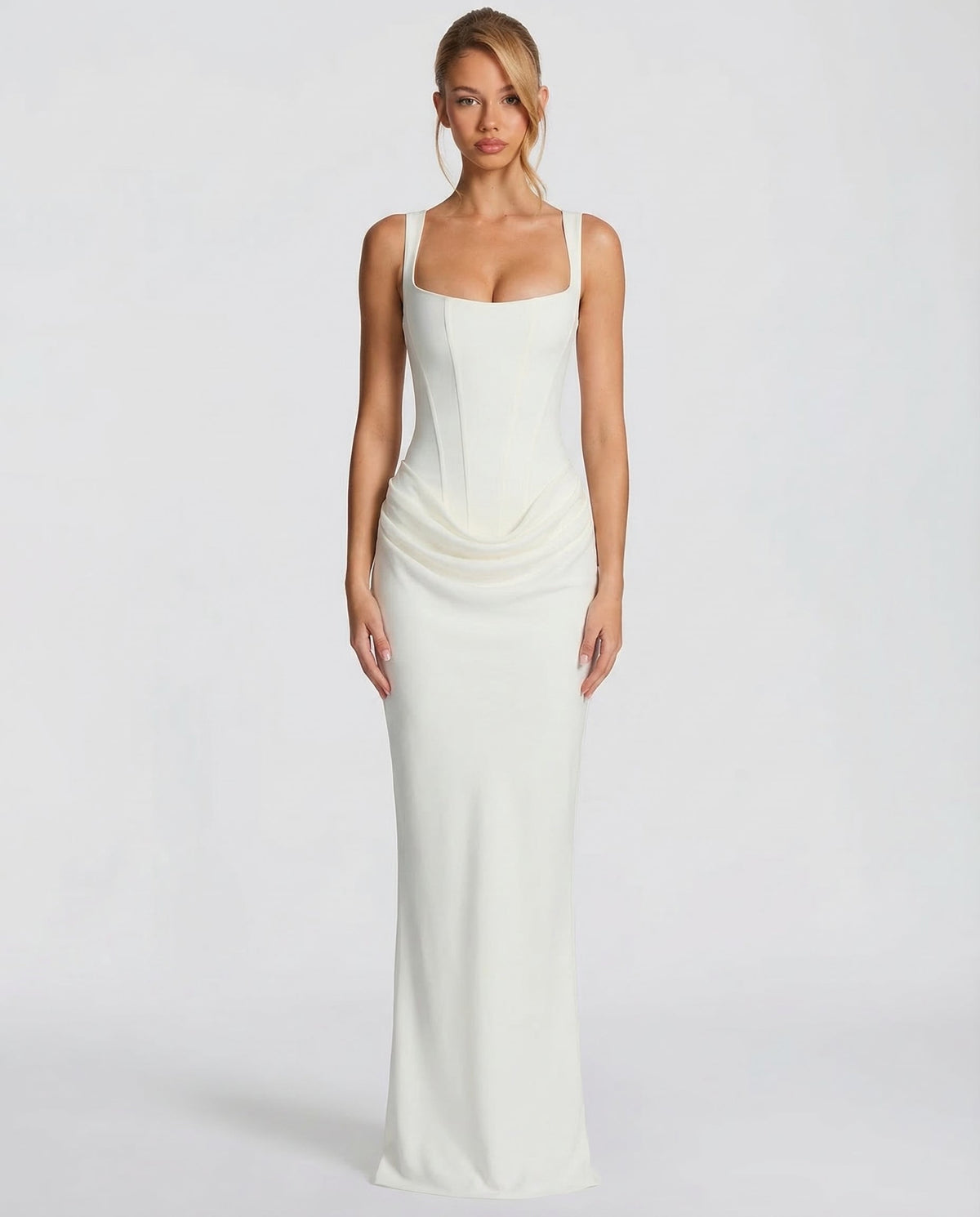 Women's Maxi Dress Evening Dress with Square Neck and Draped Waist Silhouette – view 3