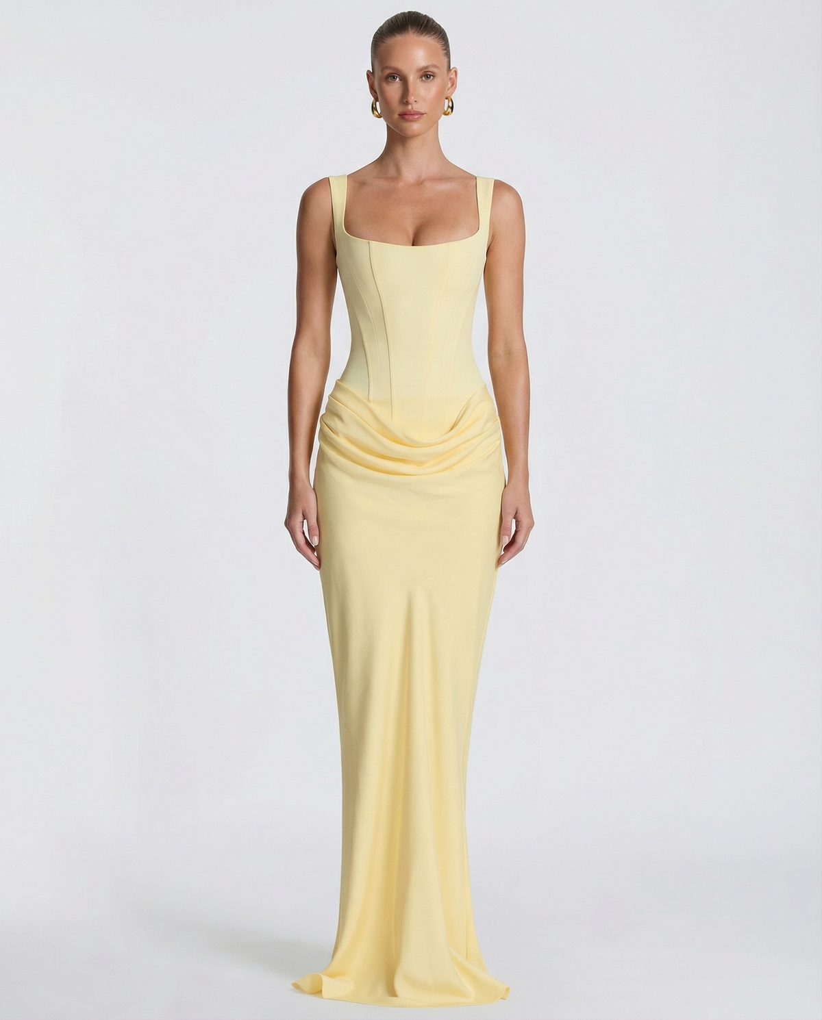 Women's Maxi Dress Evening Dress with Square Neck and Draped Waist Silhouette – view 5