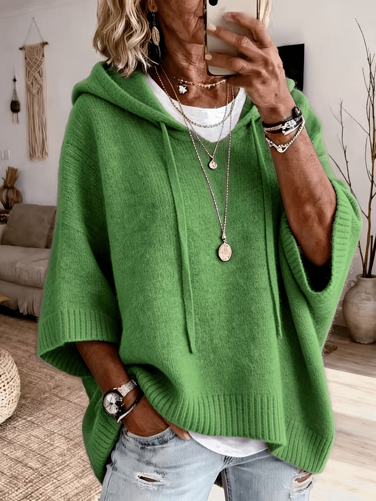 Women's Oversized Hoodie with Batwing Sleeves