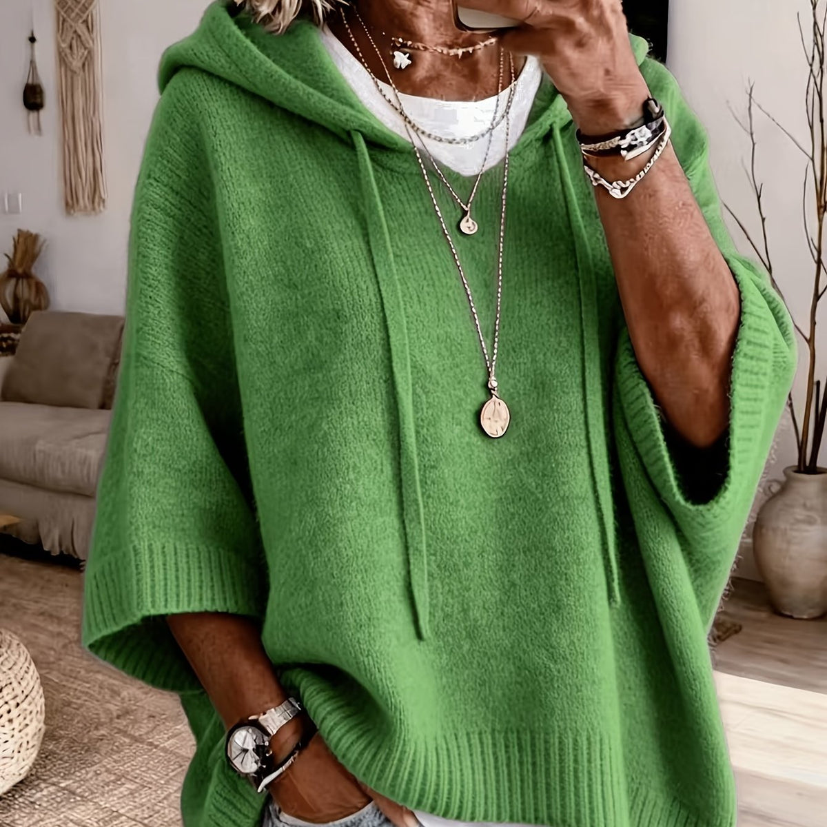 Women's Oversized Hoodie with Batwing Sleeves