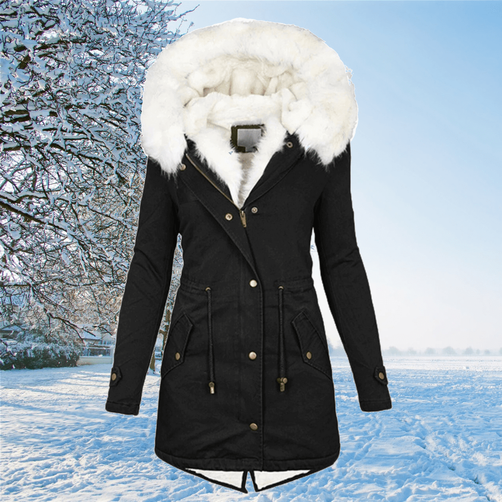 Verity - Parka da donna con cappuccio in pelliccia sintetica e coulisse