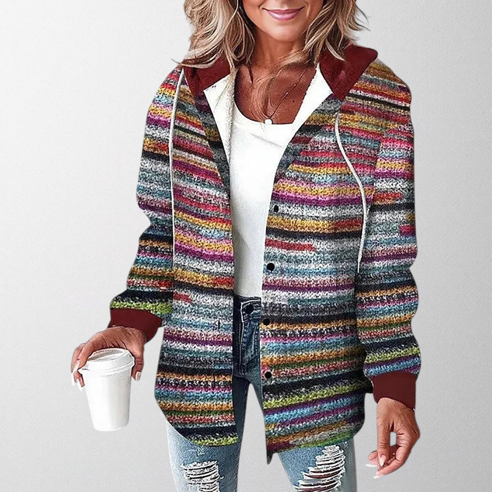 Women's Plaid Overshirt Jacket with Hood - photo 6