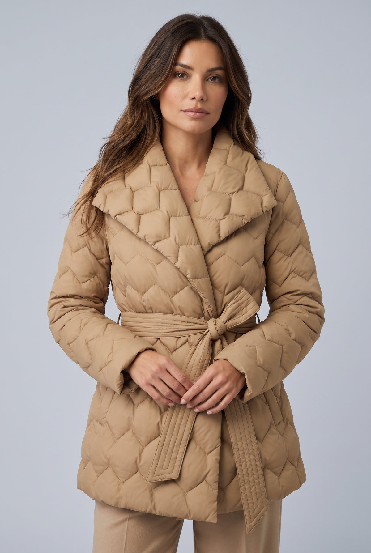 Women's Quilted Puffer Jacket with a Tie Belt – view 5