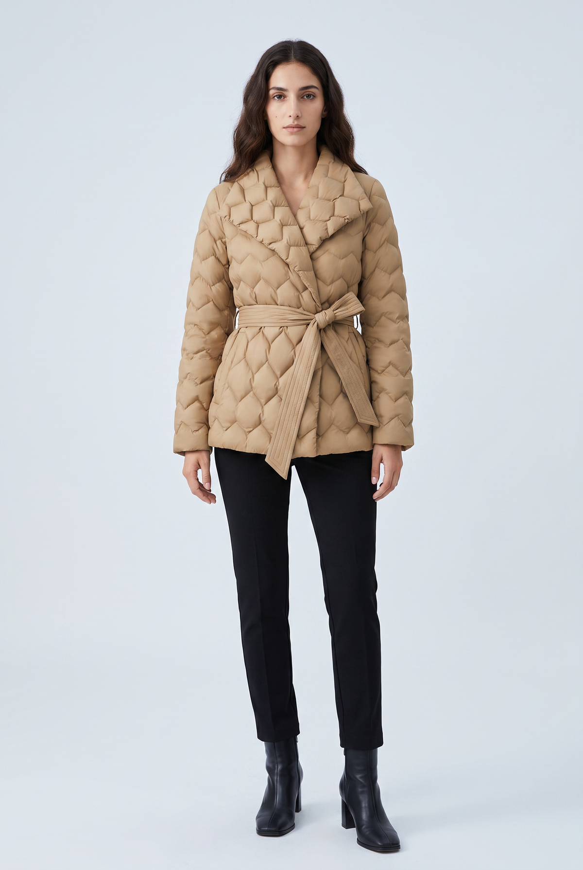 Women's Quilted Puffer Jacket with a Tie Belt – view 6
