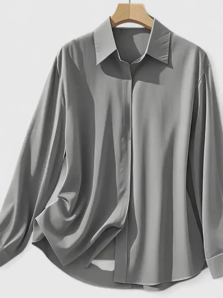 Silke - Women's Satin Shirt with Concealed Placket
