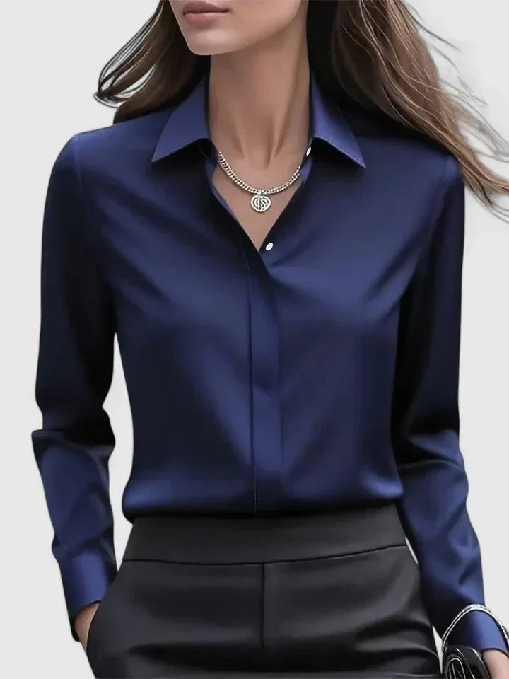 Magnolia - Women's Satin Shirt with Concealed Placket