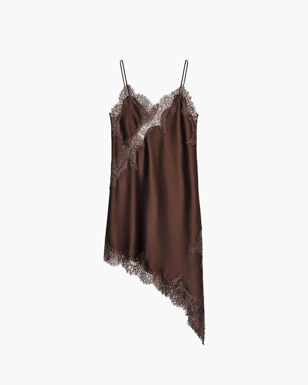 Libby - Abito midi da donna in raso con pizzo e orlo asimmetrico