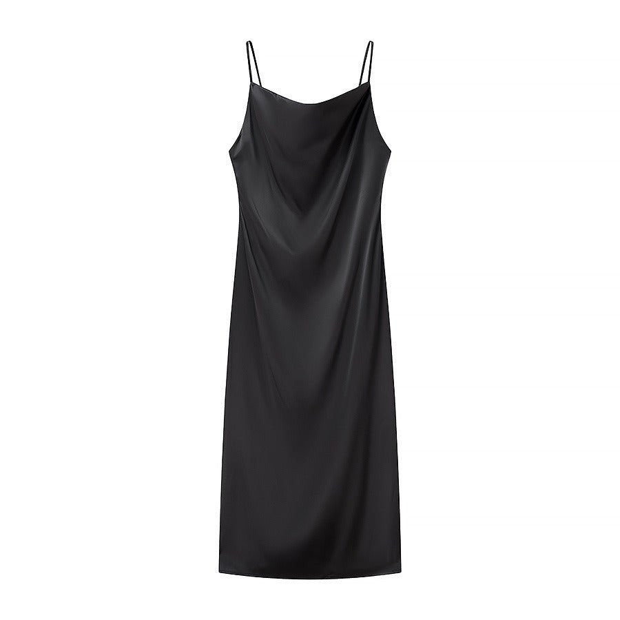 Women's Satin Slip Dress in Black