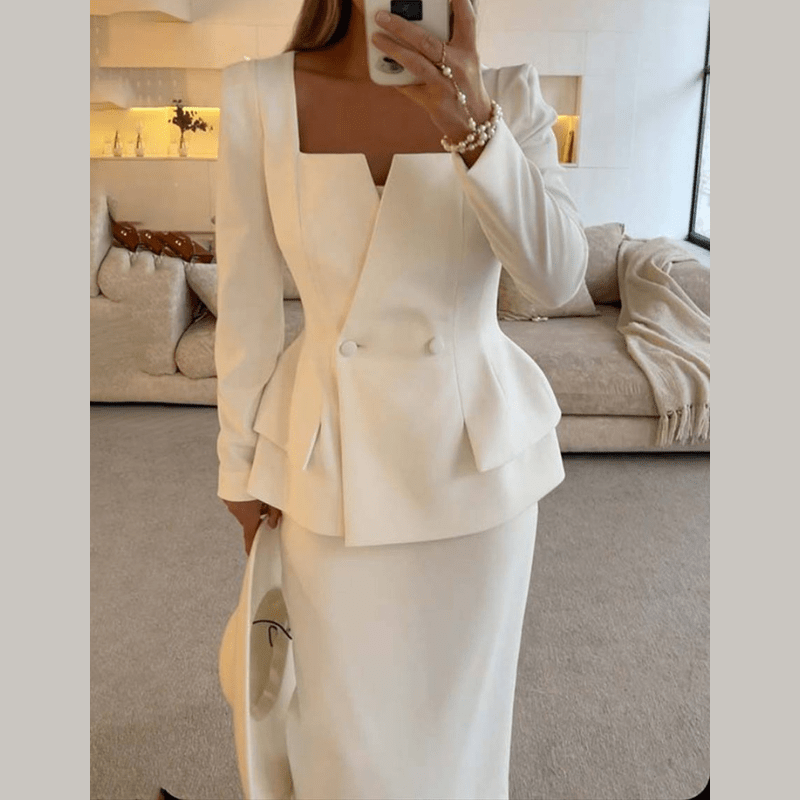 Whitney - Tailleur da donna con gonna e blazer doppiopetto