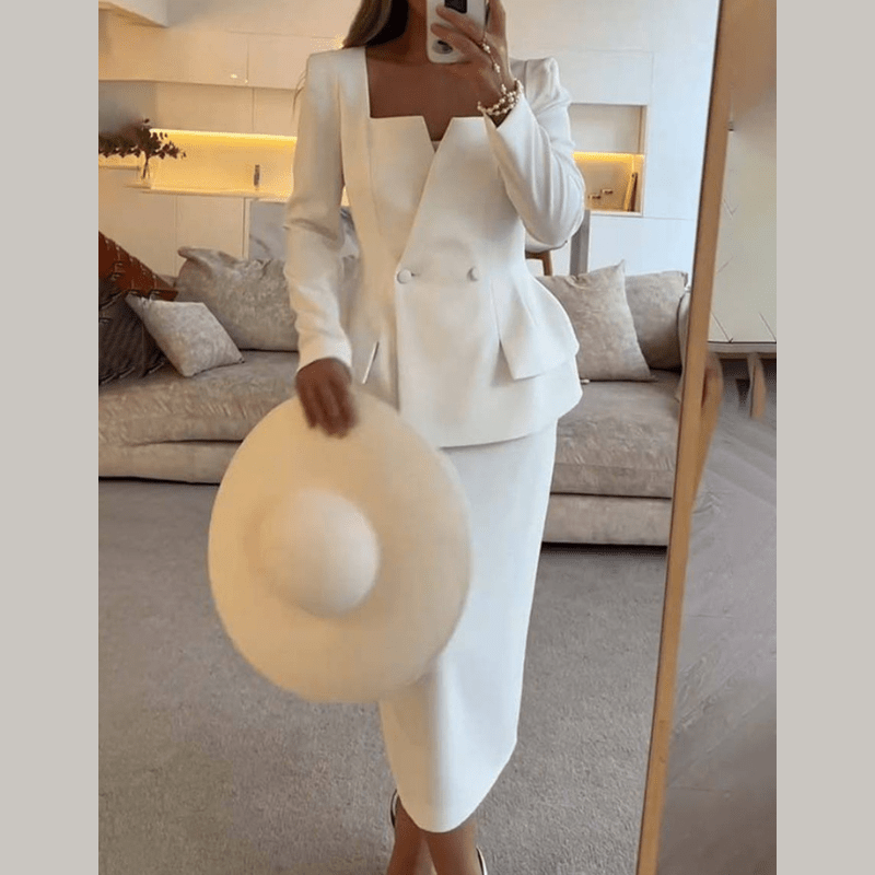 Whitney - Tailleur da donna con gonna e blazer doppiopetto