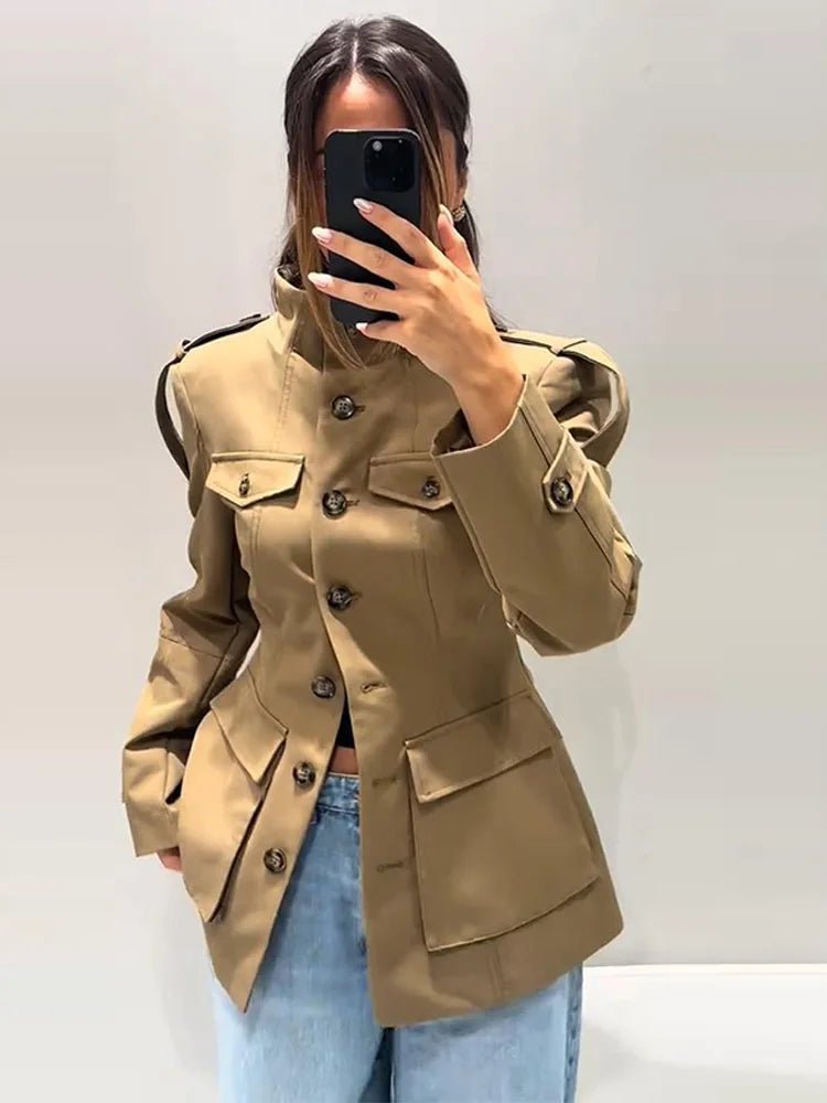 Belinda - Women's Slim Fit Camel Trench Coat with Belt
