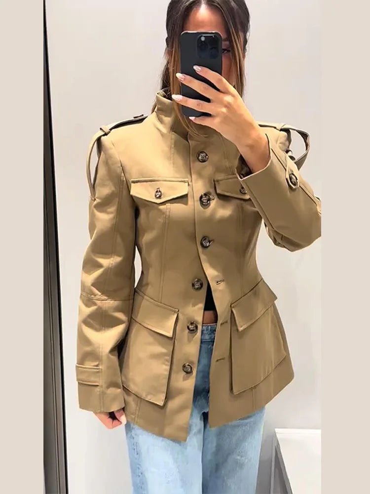 Belinda - Women's Slim Fit Camel Trench Coat with Belt