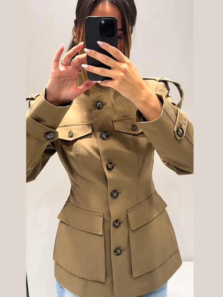 Belinda - Women's Slim Fit Camel Trench Coat with Belt