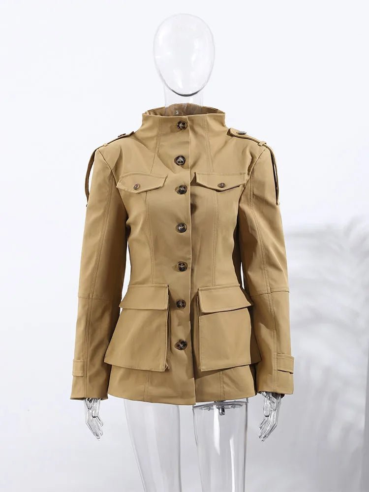 Belinda - Women's Slim Fit Camel Trench Coat with Belt