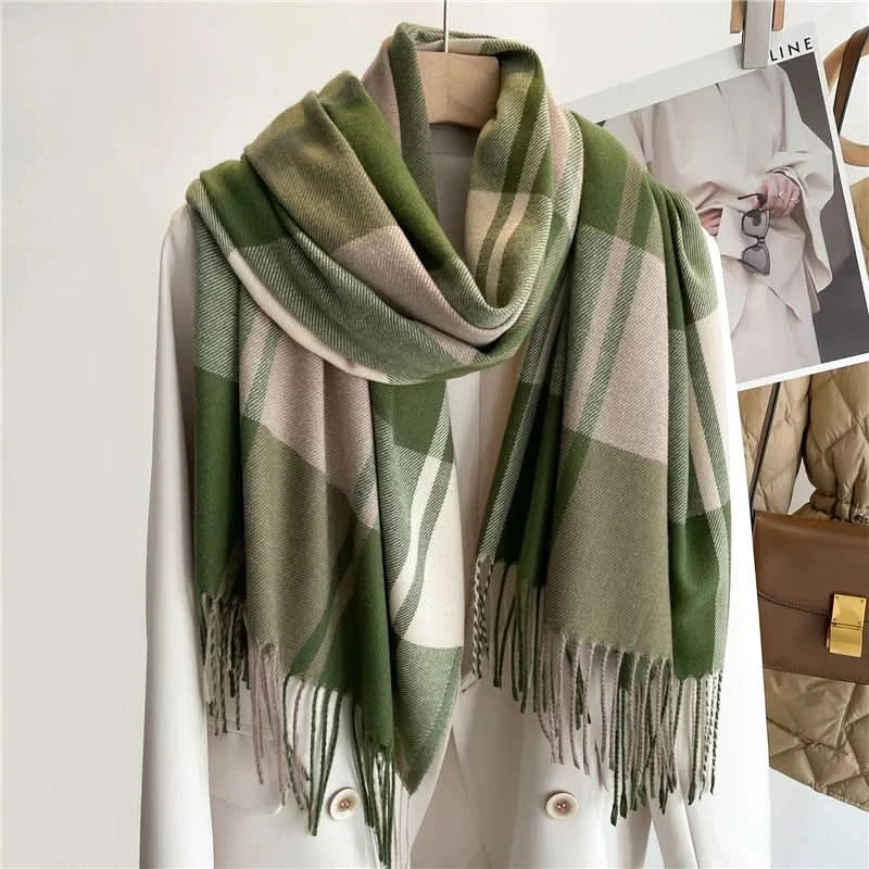 Women's Soft Checked Scarf - Green