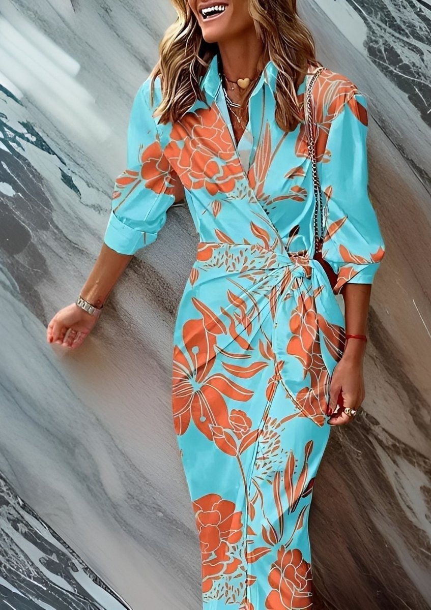 Women's Striped Wrap Maxi Long Sleeve Dress