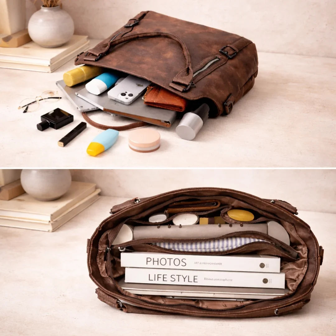 Flora - Women's Slouchy Shoulder Bag with Zip Pockets