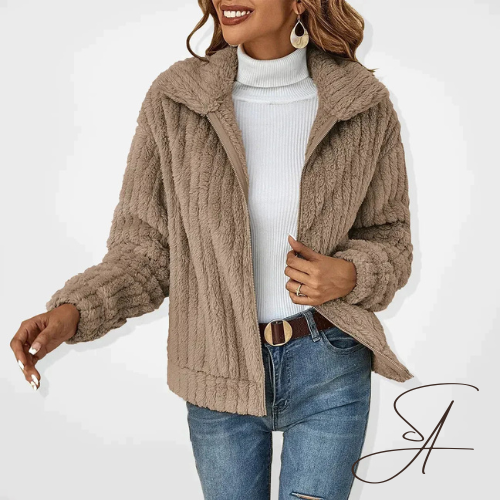 Harriet – Jachetă din fleece tip teddy pentru femei, cu guler cu rever