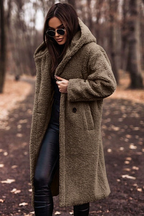 Women's Teddy Hooded Coat with Wide Lapels - photo 10