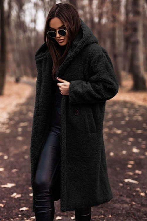 Women's Teddy Hooded Coat with Wide Lapels - photo 12
