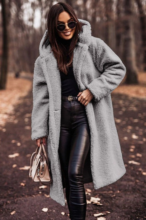 Women's Teddy Hooded Coat with Wide Lapels - photo 14