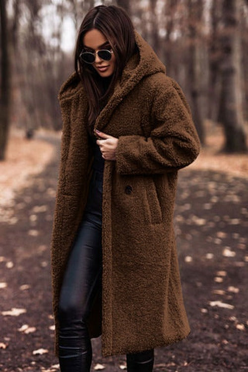 Women's Teddy Hooded Coat with Wide Lapels - photo 9