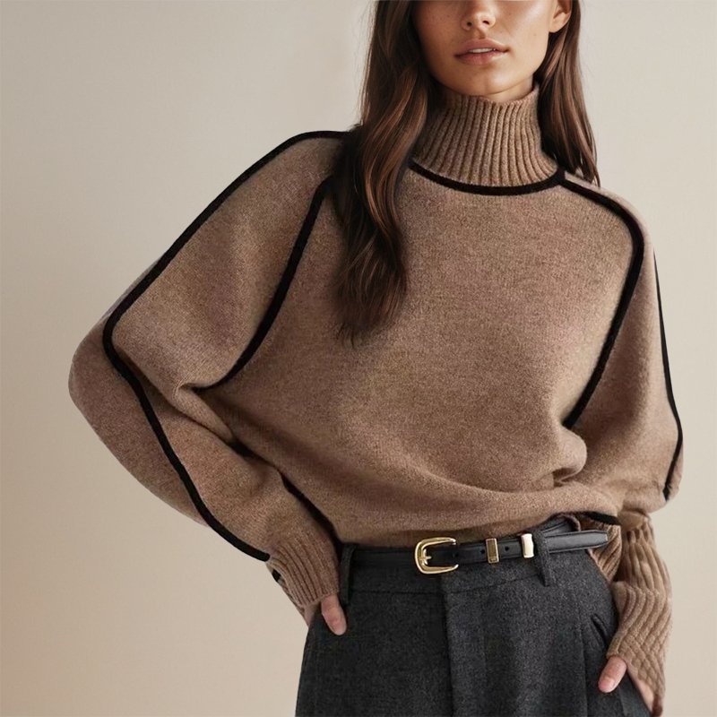 Women's Turtleneck Sweater with Contrast Edging - photo 2