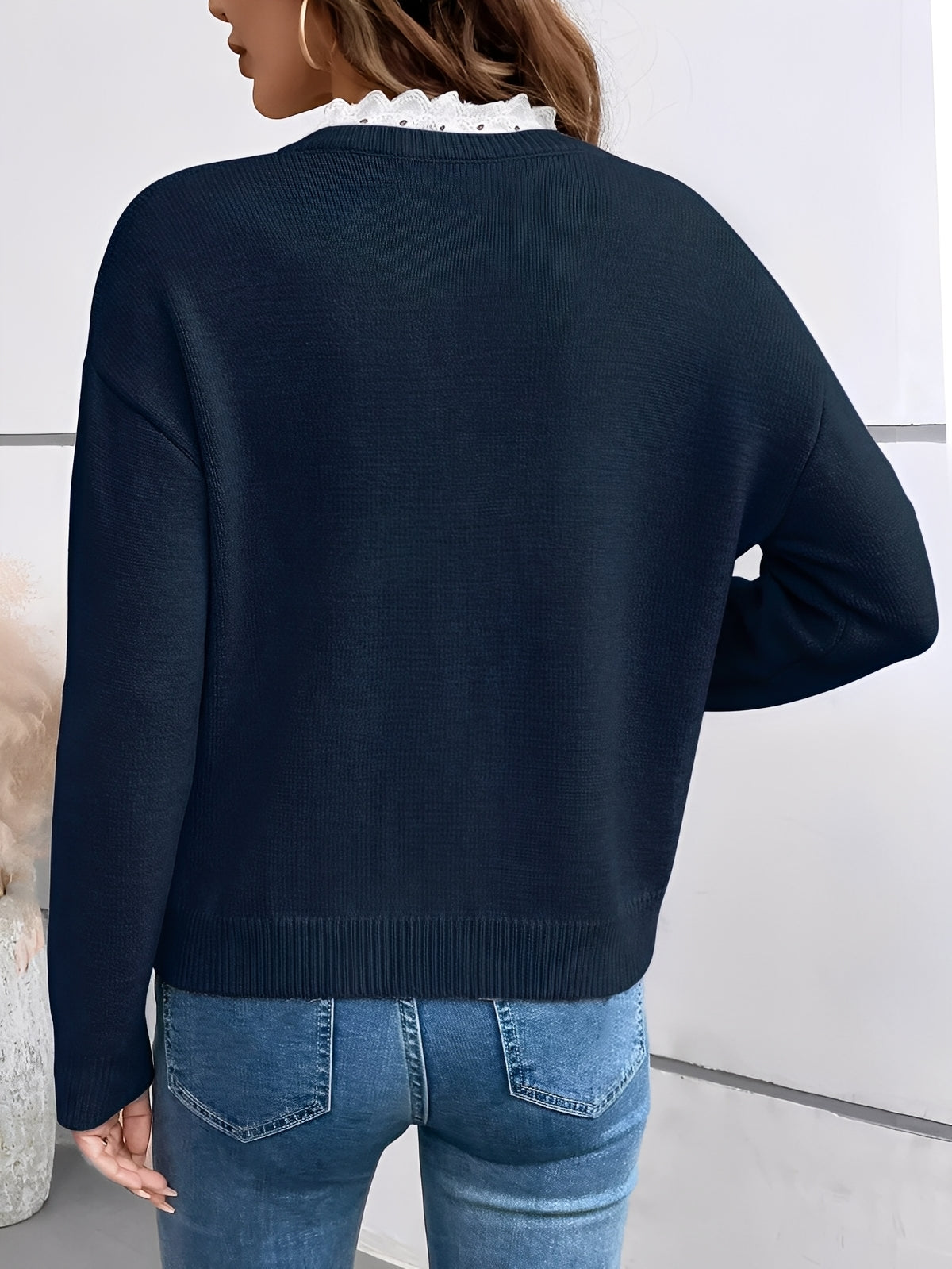 Nita - Women's V-Neck Ruffled Knit Sweater - photo 3