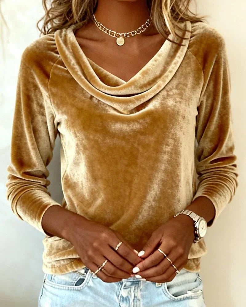 Bertha - Women's Draped Neck Top with Long Sleeves
