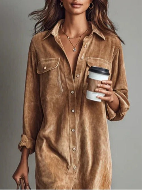 Shannon - Women's Velvet Shirt Dress with Button Front - photo 2