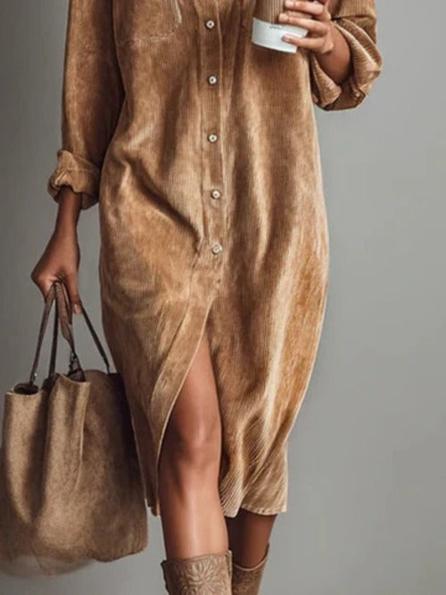Shannon - Women's Velvet Shirt Dress with Button Front - photo 3