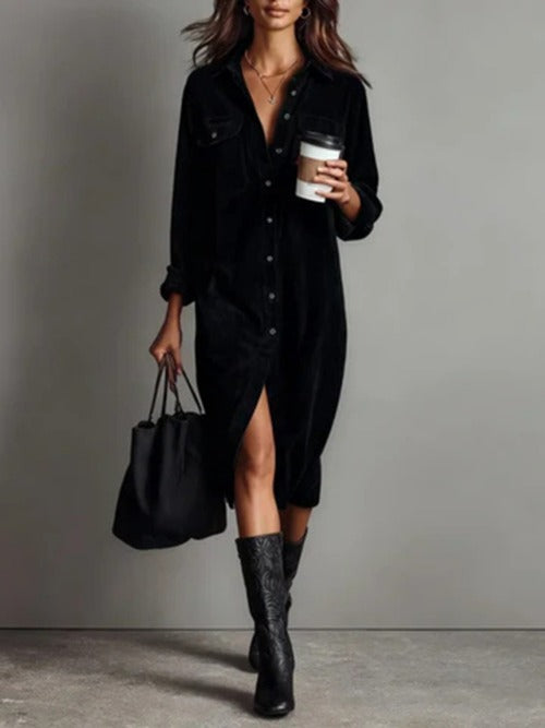 Shannon - Women's Velvet Shirt Dress with Button Front - photo 4