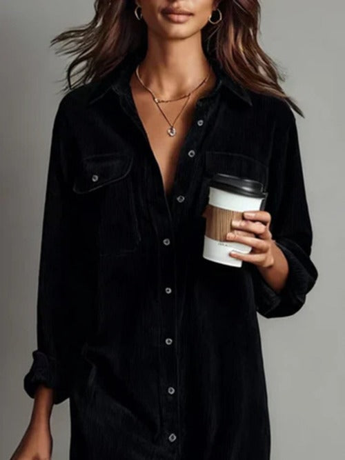 Shannon - Women's Velvet Shirt Dress with Button Front - photo 5