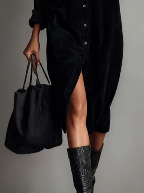 Shannon - Women's Velvet Shirt Dress with Button Front - photo 6